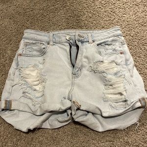 High waisted jean shorts, light wash